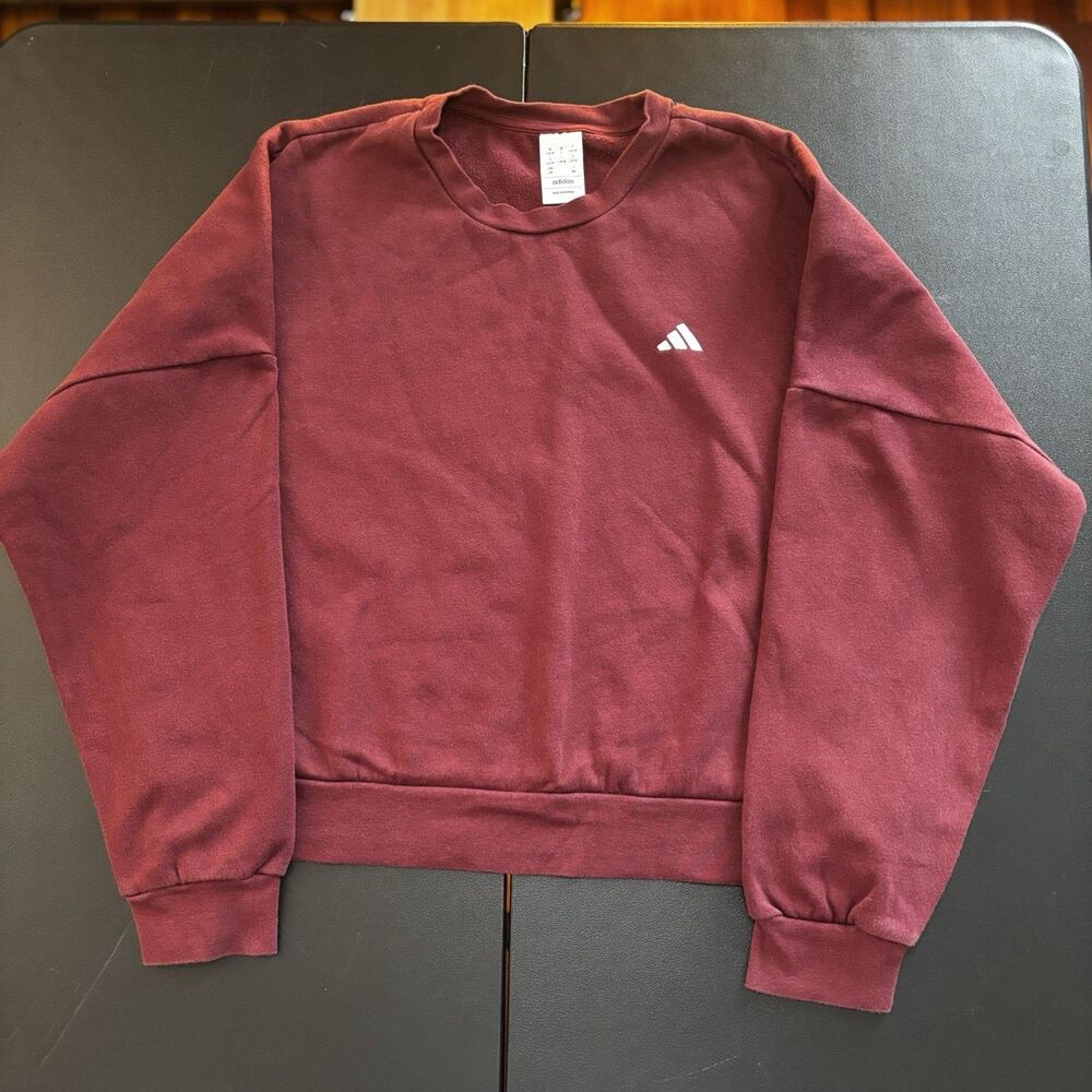 Adidas Women’s Oversized Crewneck Cropped Sweatshirt Size L Burgundy